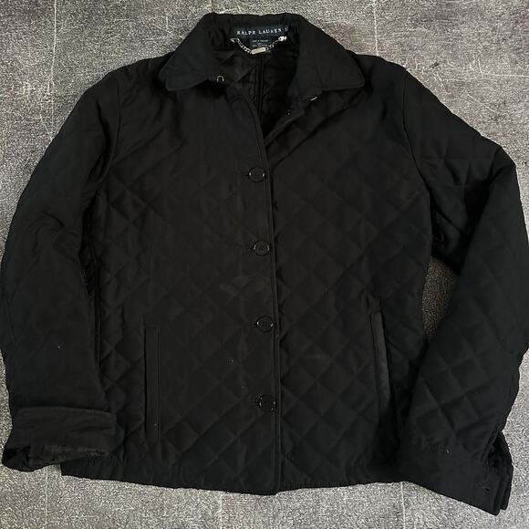 Women's Vintage Y2K Ralph Lauren Black Quilted Button Up Barn Coat Jacket Sz S - Picture 1 of 4